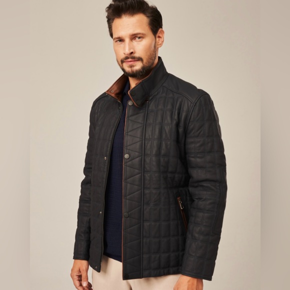 Men's Black Genuine leather Quilted Jacket